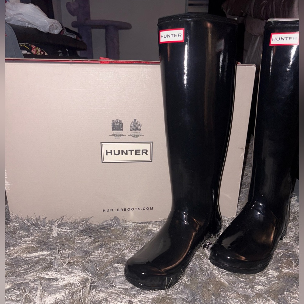 Hunter boots. Glossy black